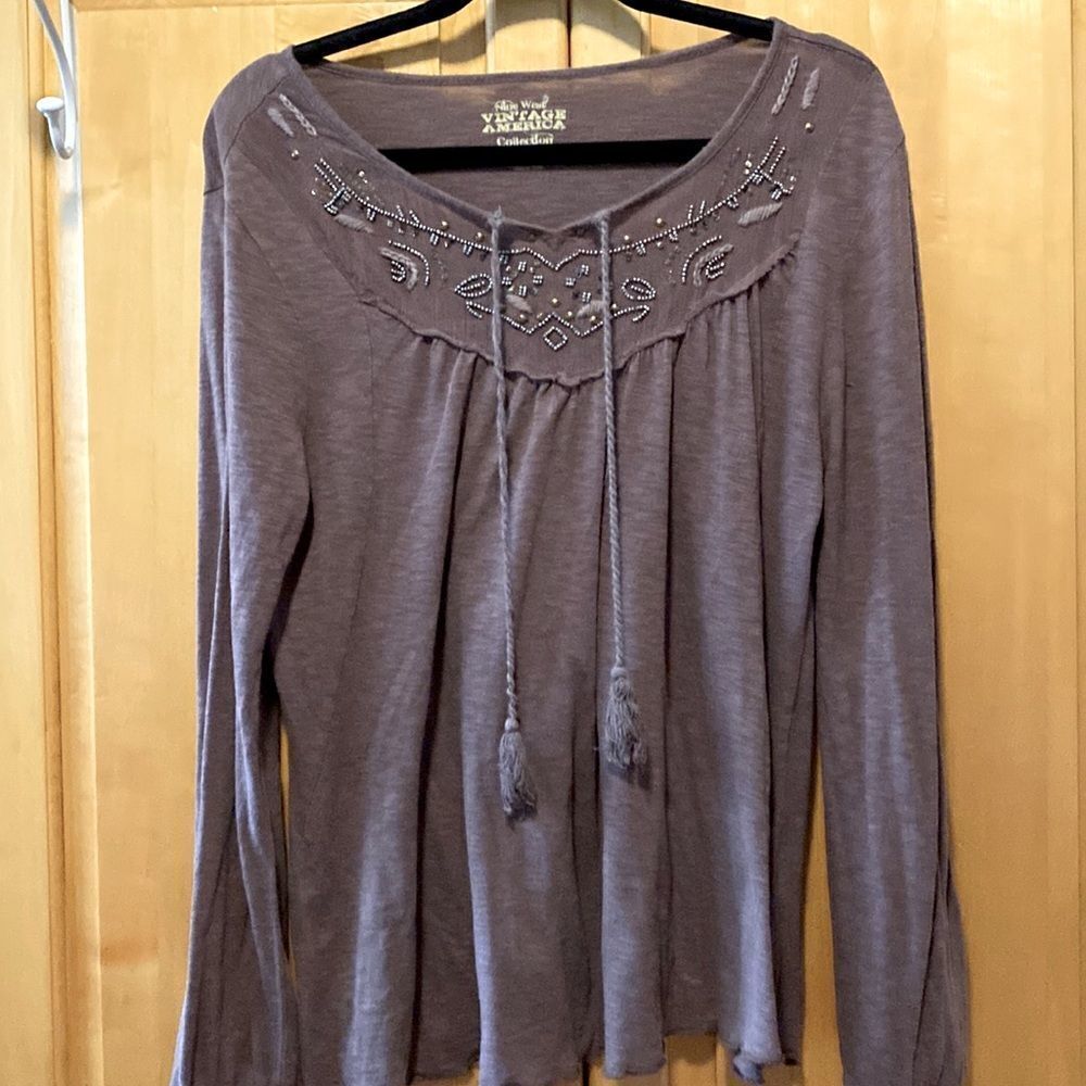Nine West Vintage America long sleeve dark taupe lightweight boho shirt size M